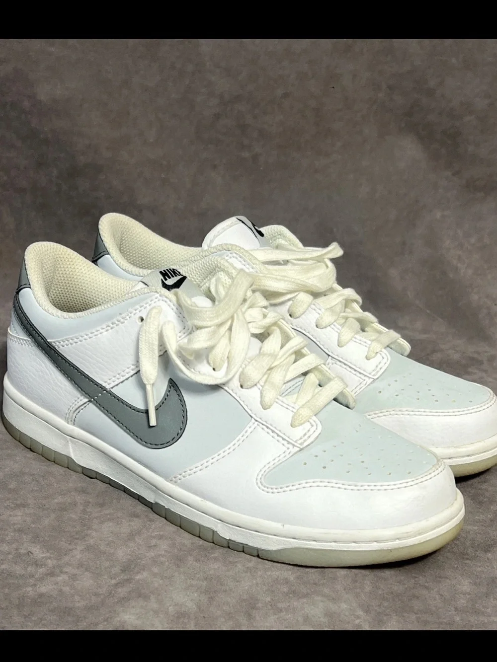 Nike Men’s White and Gray Low-Top Sneakers with Dark Gray Swoosh
